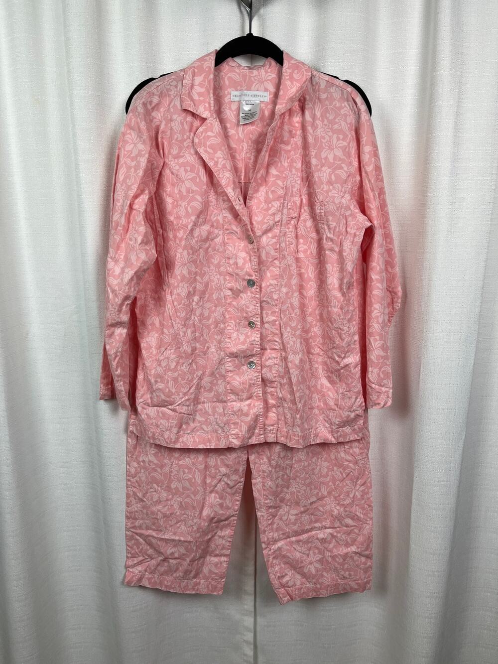 Crabtree&Evelyn Pink Floral Cotton&Bamboo Long Sleeve Pajama Set Sz.M